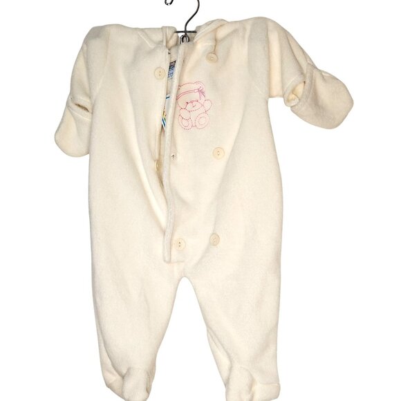 NWT Baby Mon Petit fleece button front hooded off white one piece outfit S 6-9M - Picture 1 of 11